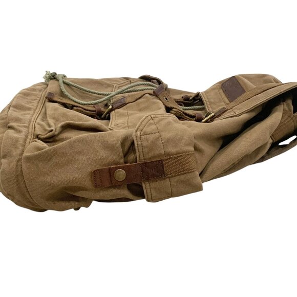 Classic Rucksack Canvas Large Backpack- Tan Unisex - Canvas Bag w/ Leather Trim - Picture 7 of 15